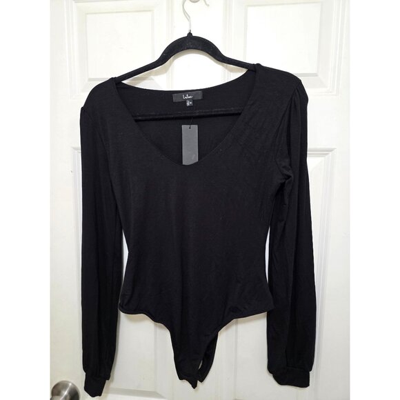 Lulus Black V-Neck Long Sleeve Bodysuit - Size M - Picture 2 of 7